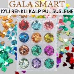 RENKLİ KALP 12'Lİ PUL SET