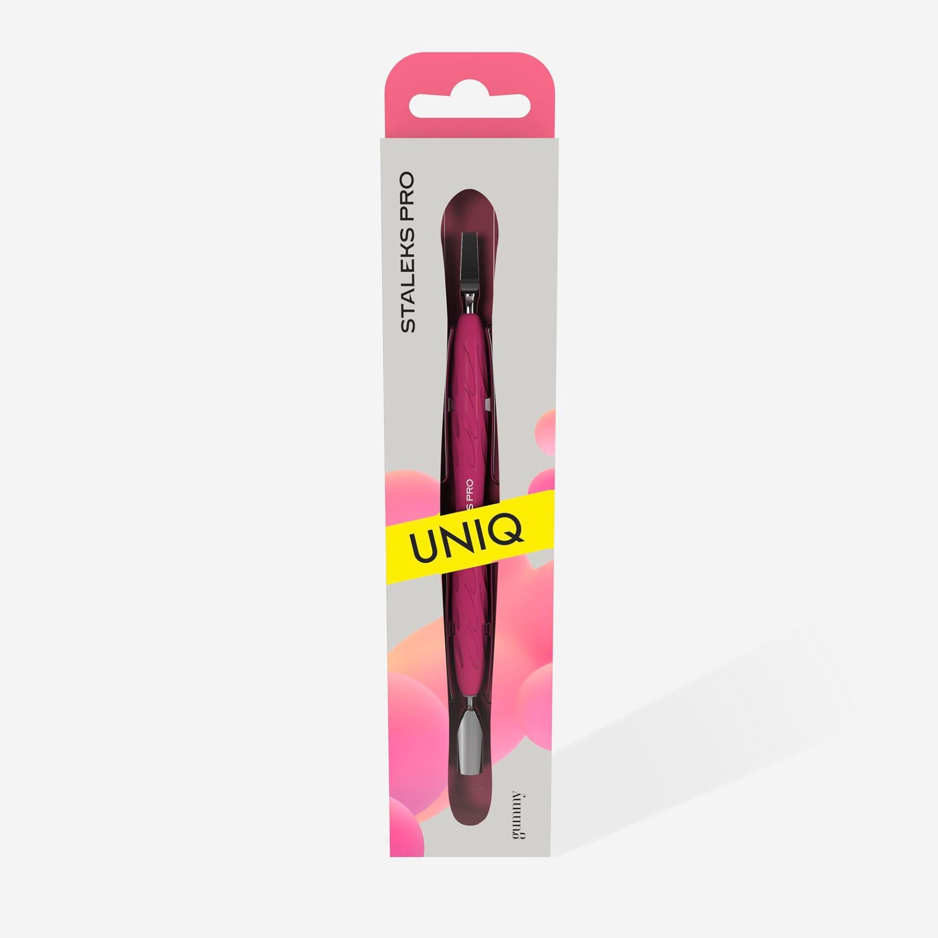 STALEKS PRO ''Gummy'' UNIQ 10 TYPE 5 Silikon Saplı Tırnak Eti İtici Pusher (Dar Yuvarlak İtici + Geniş Düz Bıçak) / PQ-10/5