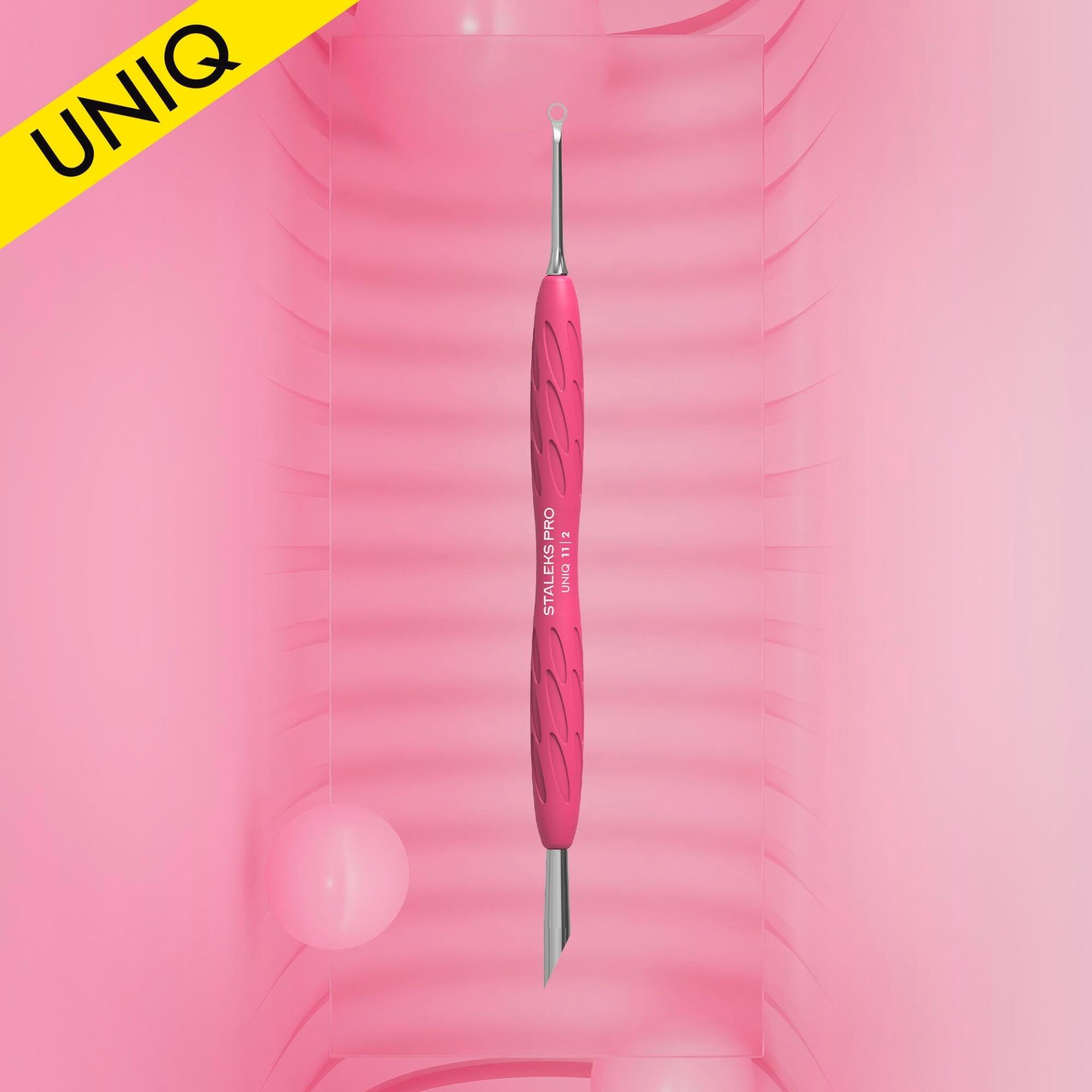 STALEKS PRO ''Gummy'' UNIQ 11 TYPE 2 Silikon Saplı Tırnak Eti İtici Pusher (Yamuk İtici + Halka) / PQ-11/2